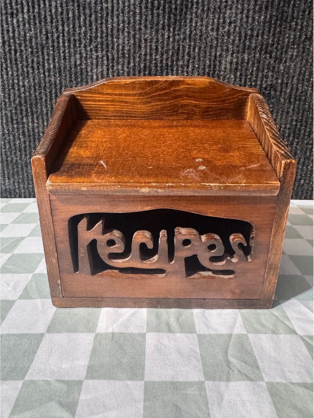 Vintage Wooden Recipe Box with Wall Mount